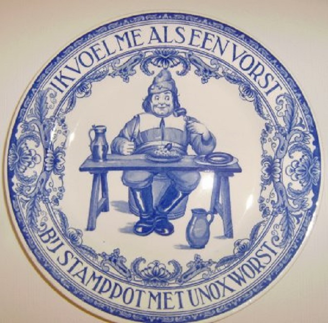 Reclamebord Unox rookworst. Koninklijke Sphinx, Maastricht, circa 1960