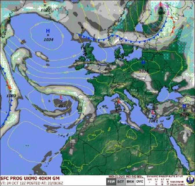 Sembach-prognose voor overmorgen. Het lagedrukgebied ligt nog steeds boven Kreta