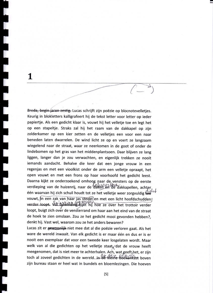Pagina 1 van mijn manuscript (versie 1.1.) met nieuwe correcties