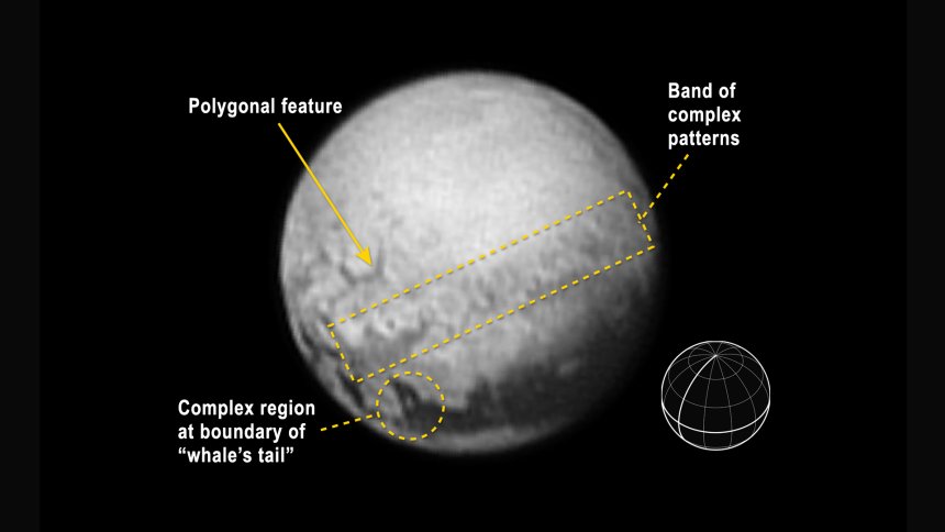 Recente foto van dwergplaneet PLuto, op 9 juli gemaakt door de LORRI-camera van de Amerikaanse ruimtesonde New Horizons