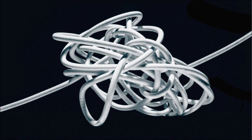 Gluons, georganiseerd in flux tubes meteen na de oerknal (Illustratie uit The New Scientist).