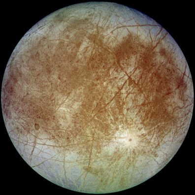 De Jupiter-maan Europa (foto: NASA, 1996, Galileo sonde)