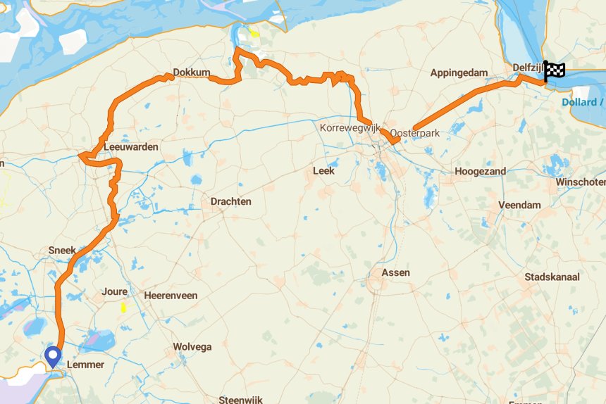 Noordelijk deel van de staandemastroute: IJsselmeer, Friesland en Groningen.