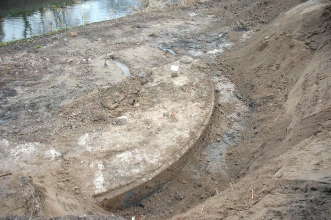 Blootgelegd restant van een toren in de oiude stads muur van Gorcum op Buiten de Waterpoort.