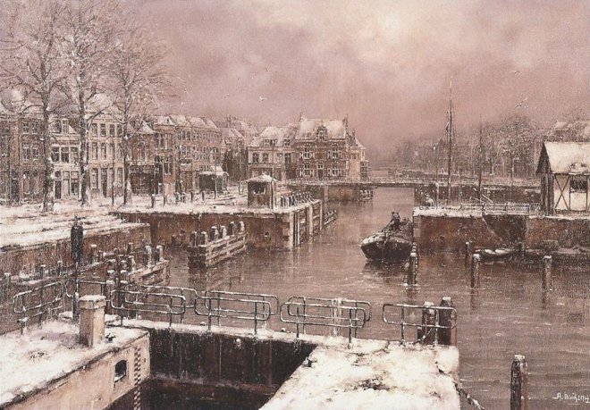 Ligehaven, schilderij van Albert Buikema, 1988