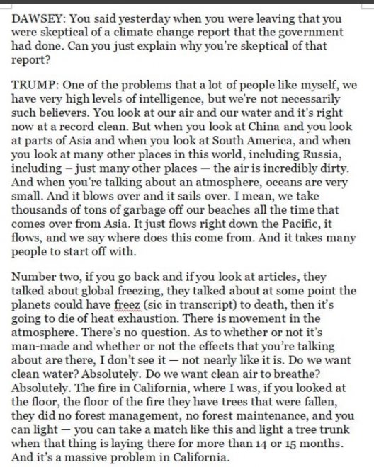 Interview van o.a. Josh Dawsey (The Washington Post) met Donald Trump op 27-11-2018.