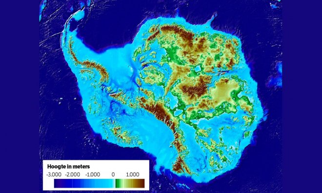 Kaart MEaSUREs BedMachine Antarctica, Version 1 (bron: NRC)