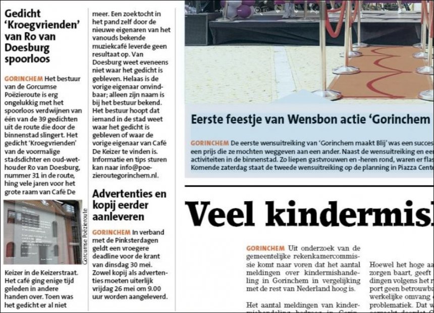 Knipsel van de voorpagina van De Stad Gorinchem van deze week.
