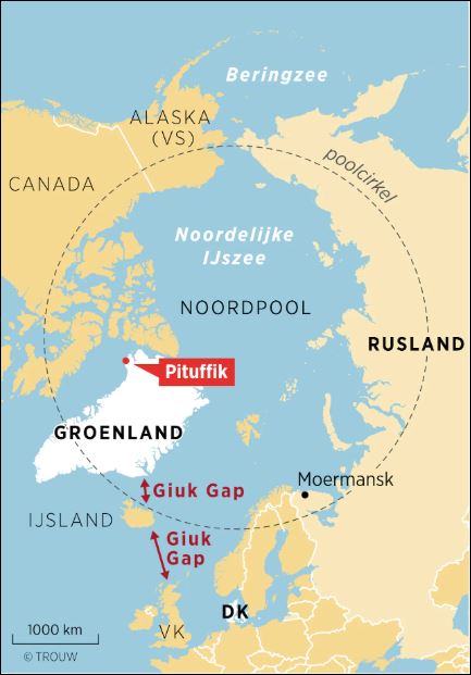Russische kernonderzeeërs moeten door een van de Giuk Gaps om naar open zee te komen (bron: Trouw)